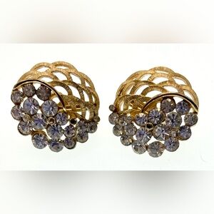 Vintage Trifari Textured GoldTone ClipOn Earrings Fruit Basket Style Rhinestones